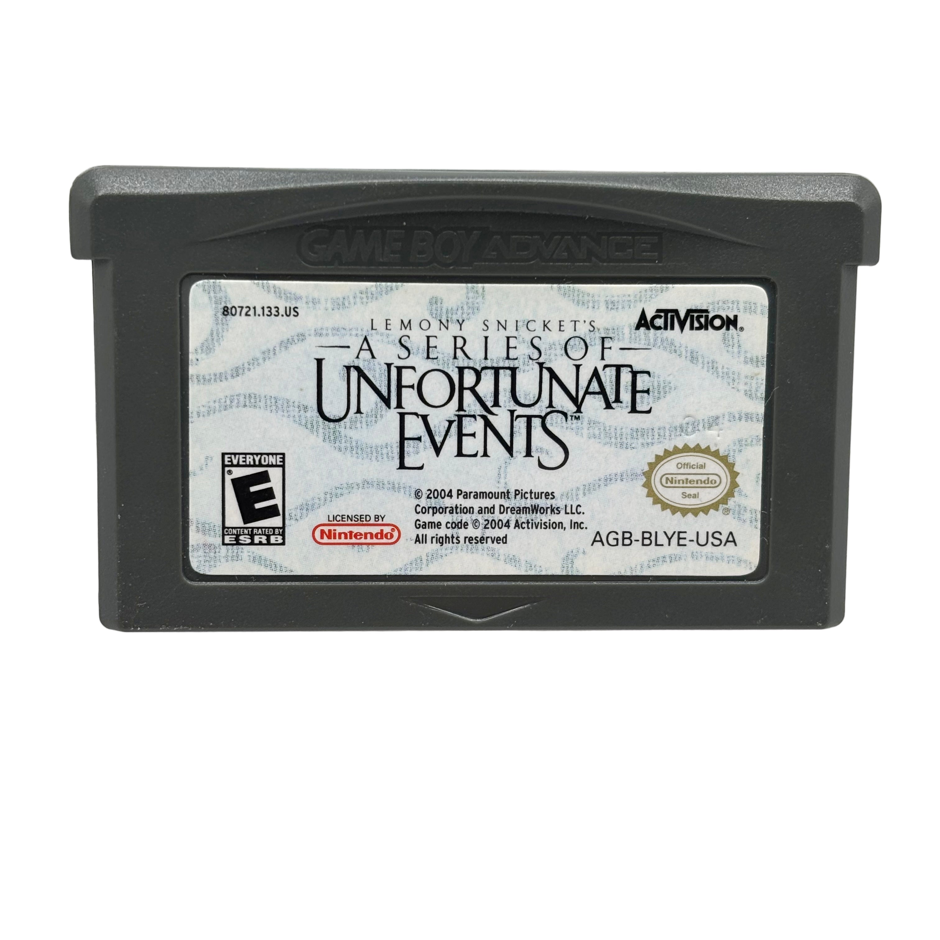 Game Boy Advance game cartridge for 'A Series of Unfortunate Events' on a white background