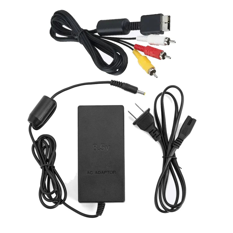 AV Composite Cable and Power Cable Bundle for PlayStation 2 Slim